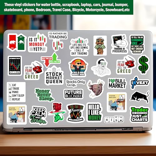 True Flair Pack of 60 Stock Market Laptop Vinyl Self-Adhesive Sticker for Adults, Multicolor Stickers for Laptop, Journal, Guitar, Mobile - Waterproof Residue Free - Image 2