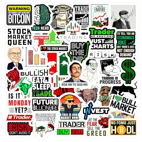 True Flair Pack of 60 Stock Market Laptop Vinyl Self-Adhesive Sticker for Adults, Multicolor Stickers for Laptop, Journal, Guitar, Mobile - Waterproof Residue Free - Image 1