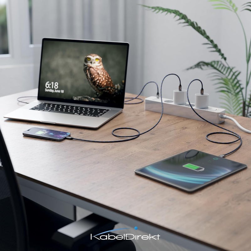 كيبل دايركت كابل KabelDirekt – كابل USB C للشحن السريع، قابس معدني مقاوم للكسر + تجديل نايلون ثابت، USB 2.0 – 1 متر (يشحن الهواتف/أجهزة الكمبيوتر المحمولة بقدرة 240 واط، شديد المتانة، يعمل ككابل شحن/بيانات) - Image 4