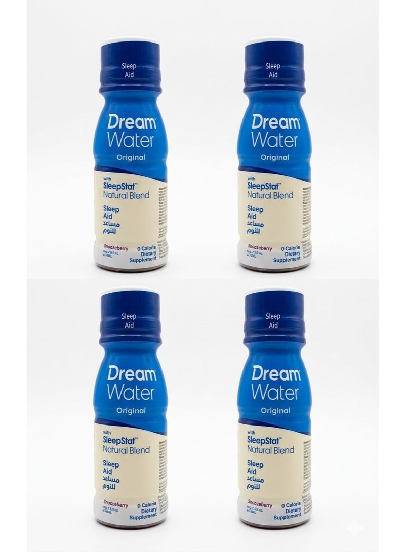 Dream Water Sleep Aid Shot with Melatonin 5mg, GABA & 5-HTP, Snoozeberry Flavor, 74ml Pack of 4