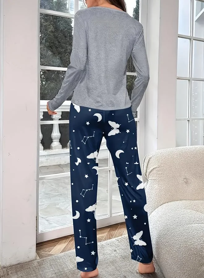 تايك تو طقم تيشيرت بأكمام طويلة بطبعة فراشة مع بنطال