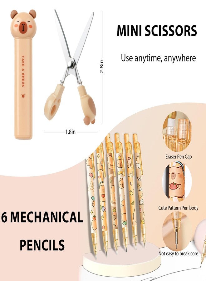 Daphilly Capybara Stationery Set,Cute Capybara School Supplies,Kawaii Stationery Birthday Gifts,Includes Ballpoint Pens,Eraser, Mechanical Pencils,Correction Tape,Gel Pens,Scissors,for Office School Supplies - Image 5