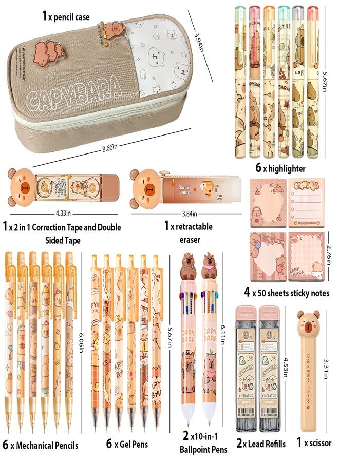 Daphilly Capybara Stationery Set,Cute Capybara School Supplies,Kawaii Stationery Birthday Gifts,Includes Ballpoint Pens,Eraser, Mechanical Pencils,Correction Tape,Gel Pens,Scissors,for Office School Supplies - Image 2
