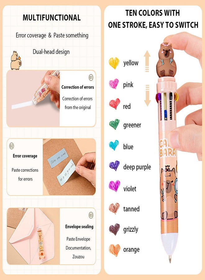 Daphilly Capybara Stationery Set,Cute Capybara School Supplies,Kawaii Stationery Birthday Gifts,Includes Ballpoint Pens,Eraser, Mechanical Pencils,Correction Tape,Gel Pens,Scissors,for Office School Supplies - Image 4