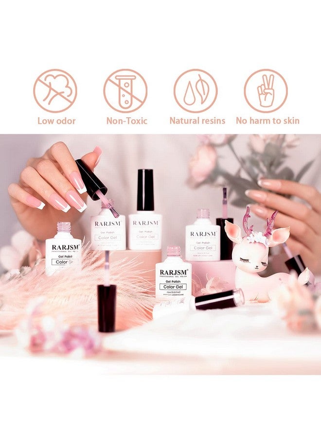 RARJSM Nude Gel Polish for French Manicure,Sheer Jelly Pink Gel Nail Polish Set of 6 Transparent Colors Clear Light Brown Pure White Neutral Nail Varnish LED UV Curing Requires 7.5ml for Home Salon - Image 4