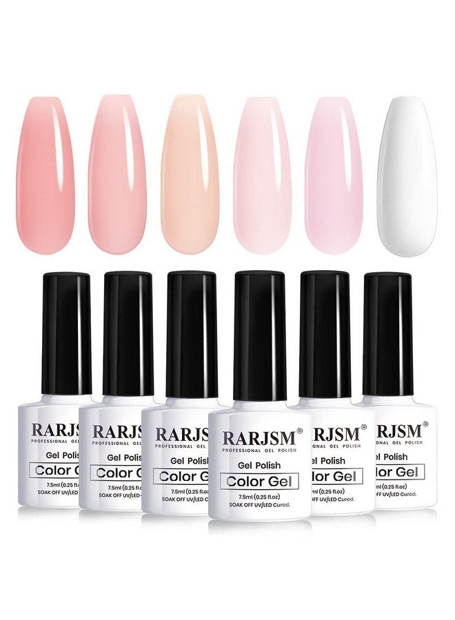 RARJSM Nude Gel Polish for French Manicure,Sheer Jelly Pink Gel Nail Polish Set of 6 Transparent Colors Clear Light Brown Pure White Neutral Nail Varnish LED UV Curing Requires 7.5ml for Home Salon - Image 1