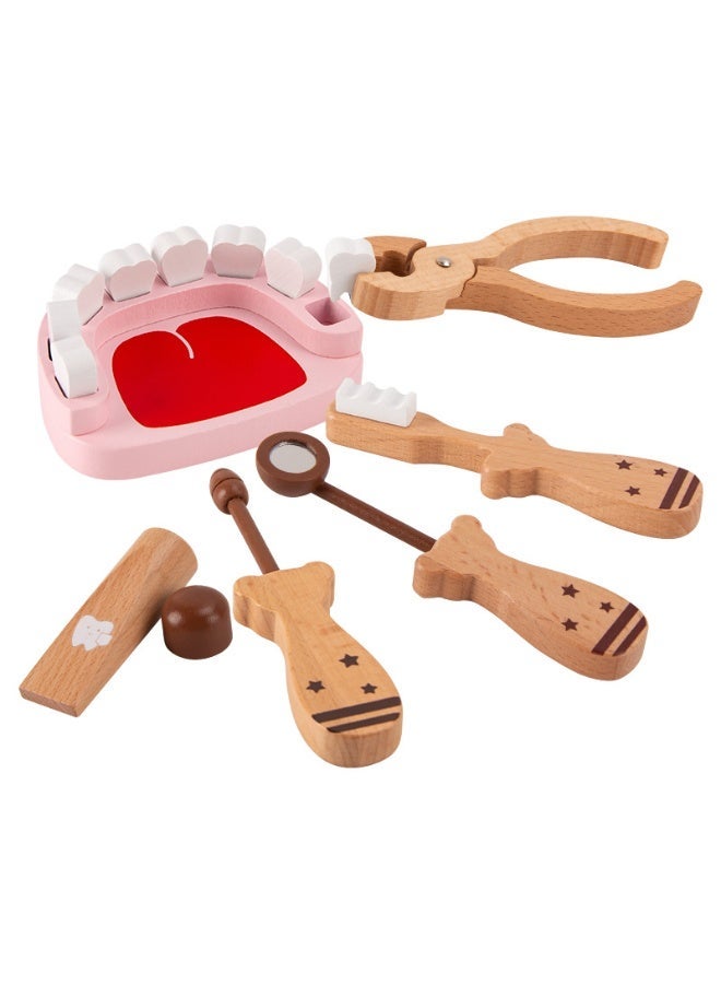 Wooden Dentist Play Set Kids Pretend Doctor Toy Simulation Tooth Brushing Early Educational Oral Cognition Montessori Toy for Toddlers - Image 1