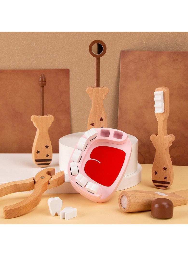 Wooden Dentist Play Set Kids Pretend Doctor Toy Simulation Tooth Brushing Early Educational Oral Cognition Montessori Toy for Toddlers - Image 2