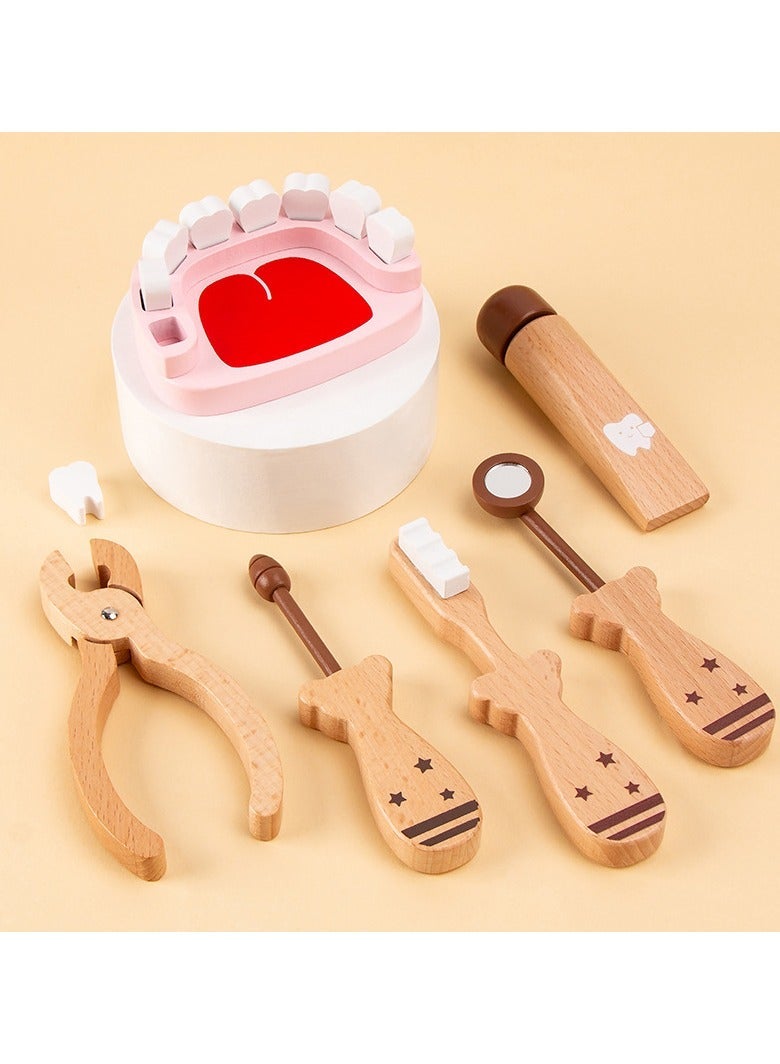 Wooden Dentist Play Set Kids Pretend Doctor Toy Simulation Tooth Brushing Early Educational Oral Cognition Montessori Toy for Toddlers - Image 3