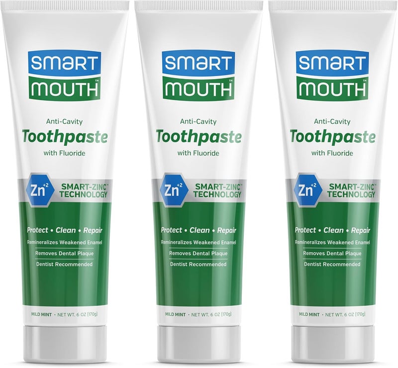 SmartMouth Premium Anti-Cavity Toothpaste with Fluoride, Mild Mint Flavor, 6 oz (Pack of 3) - Image 1