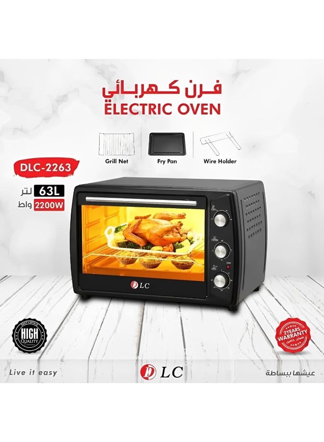LC Electric Oven 63L 2200Watts Grill Net, Fry Pan, Wire Holder DLC-2263 - Image 1