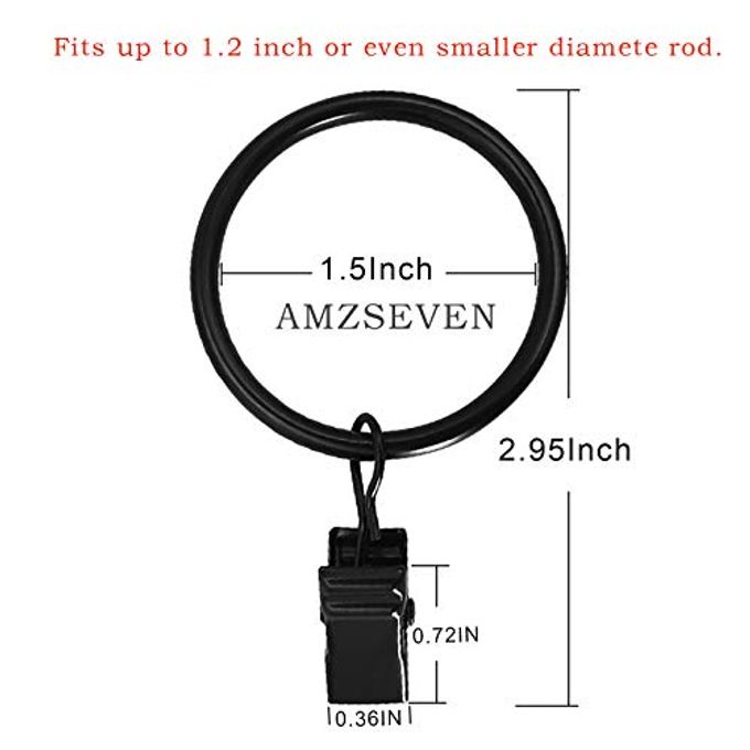 AMZSEVEN 100 Pack Metal Curtain Rings with Clips, Drapery Clips Hooks, Decorative Curtain Rod Clips 1.5 in Interior Diameter, Vintage Black - Image 2