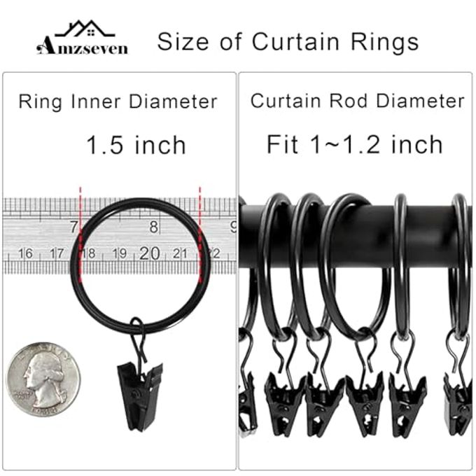 AMZSEVEN 100 Pack Metal Curtain Rings with Clips, Drapery Clips Hooks, Decorative Curtain Rod Clips 1.5 in Interior Diameter, Vintage Black - Image 3
