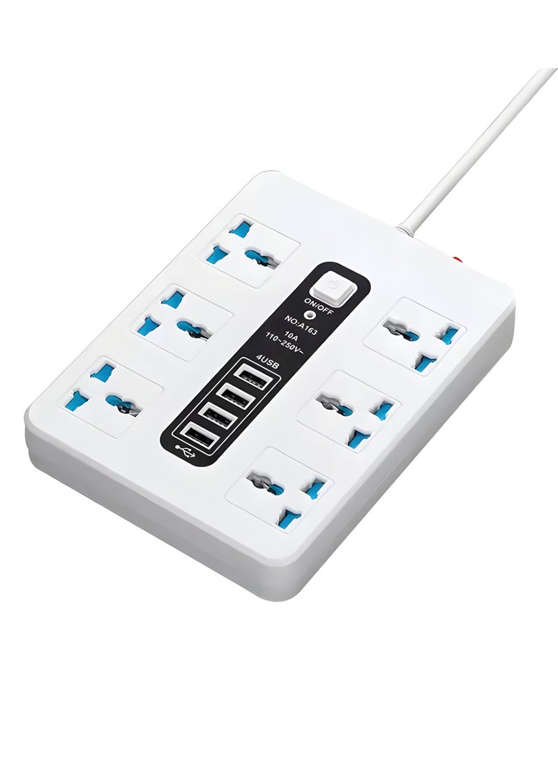 VMK GLOBAL - 8-Way Extension Lead with 4 USB Ports, 2M UK Power Strip, 13A Multi Plug Adapter with Surge Protection, 3-Pin Socket Extender, White - Ideal for Home, Office, and Travel - Image 1