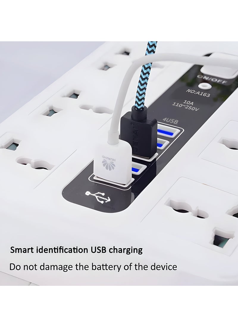 VMK GLOBAL - 8-Way Extension Lead with 4 USB Ports, 2M UK Power Strip, 13A Multi Plug Adapter with Surge Protection, 3-Pin Socket Extender, White - Ideal for Home, Office, and Travel - Image 1