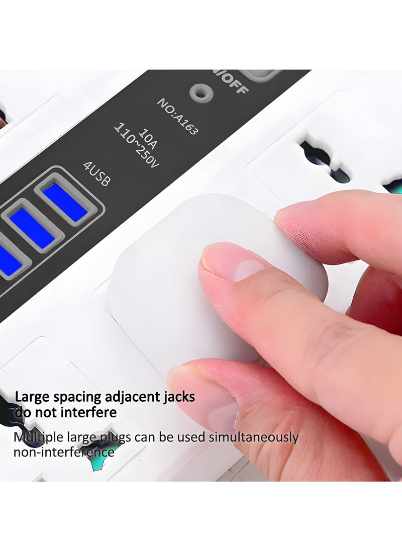 VMK GLOBAL - 8-Way Extension Lead with 4 USB Ports, 2M UK Power Strip, 13A Multi Plug Adapter with Surge Protection, 3-Pin Socket Extender, White - Ideal for Home, Office, and Travel - Image 1