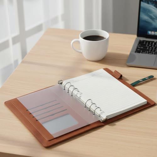 LASER ART A5 Refillable Leather Diary | 6-Ring Binder Notebook with Card Holder, Pen Loop & Strap | PU Leather Office Diary | Business Planner, Personal Writing Journal for Men & Women - Image 4