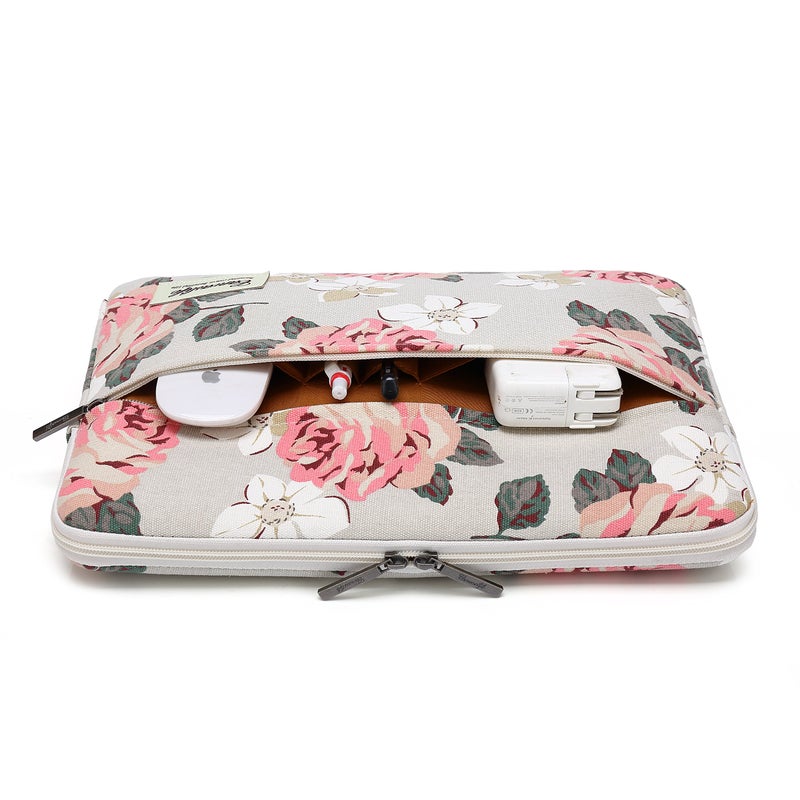 Canvaslife Pink Rose Pattern 13 inch Canvas Laptop Sleeve with Pocket 13 inch 13.3 inch Laptop 13 case13 Sleeve - Image 2