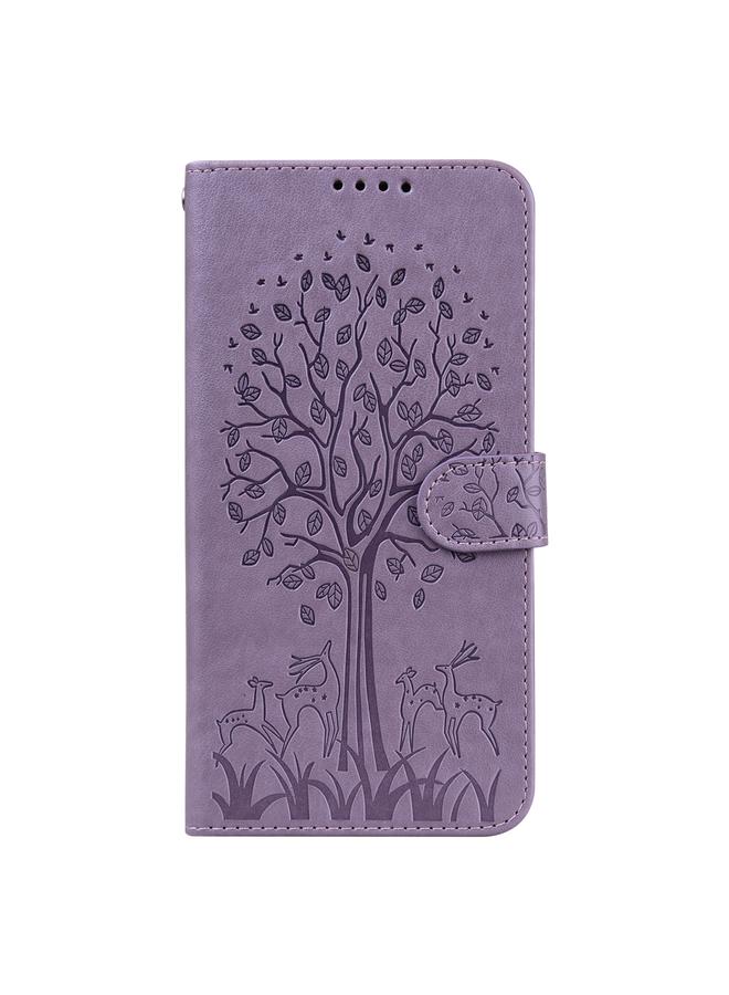 اس-توب جراب لهاتف OPPO A16، جراب هاتف جلدي أفقي قابل للطي، مطبوع عليه نقشة شجرة وغزال - Image 2