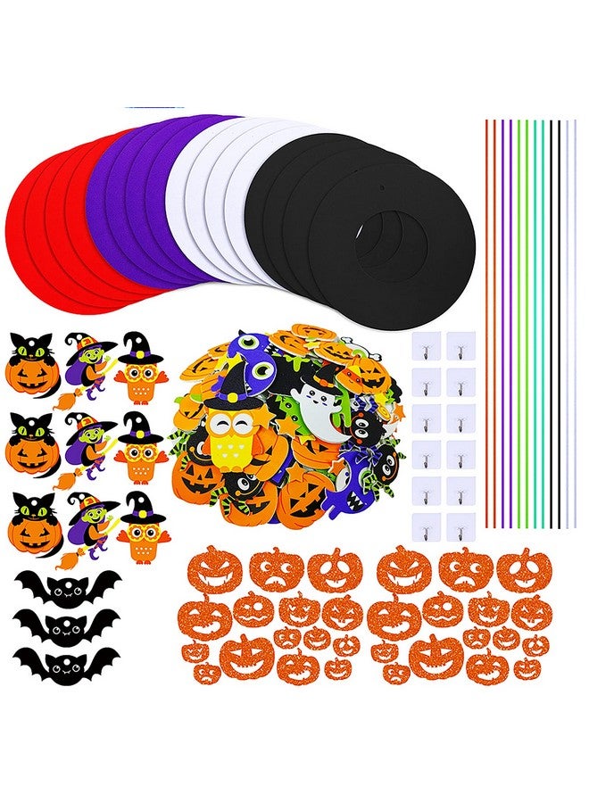 Winlyn 12 Sets Halloween Wreath Decorations Foam Halloween Wreath Signs Craft Kits Pumpkins Jack-O`-Lantern Owl Ghost Witch Bats Monster Stickers for Kids Art Gift Favors Trick-Or-Treaters Front Door - Image 2