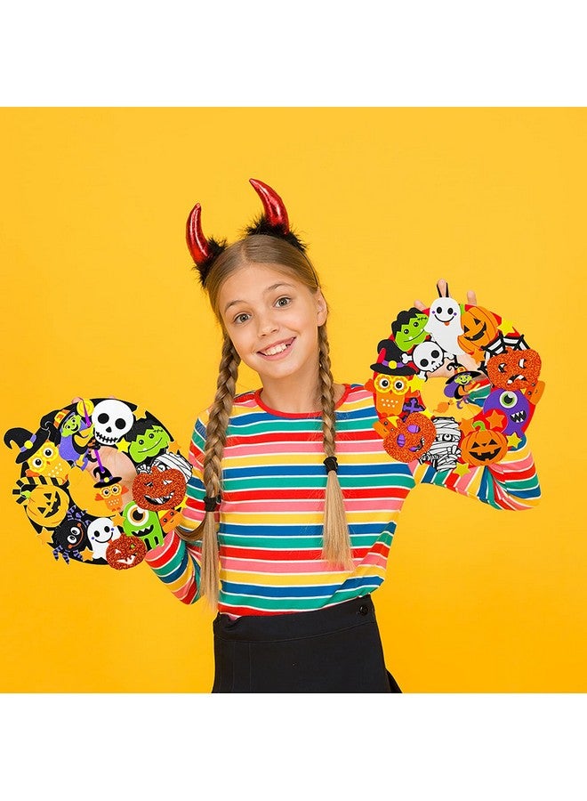 Winlyn 12 Sets Halloween Wreath Decorations Foam Halloween Wreath Signs Craft Kits Pumpkins Jack-O`-Lantern Owl Ghost Witch Bats Monster Stickers for Kids Art Gift Favors Trick-Or-Treaters Front Door - Image 5