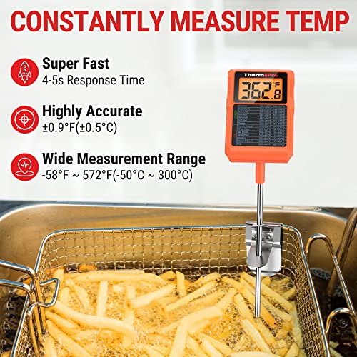 ThermoPro ترمومتر حلوى رقمي مقاوم للماء ThermoPro TP510 مع مشبك وعاء، مسبار بطول 10 بوصات لقراءة فورية لدرجة حرارة الطعام لطهي اللحوم للشواء والمدخن وBBQ وترمومتر زيت القلي - Image 3