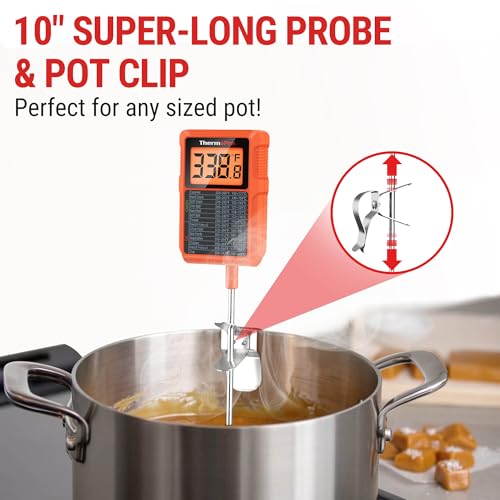 ThermoPro ترمومتر حلوى رقمي مقاوم للماء ThermoPro TP510 مع مشبك وعاء، مسبار بطول 10 بوصات لقراءة فورية لدرجة حرارة الطعام لطهي اللحوم للشواء والمدخن وBBQ وترمومتر زيت القلي - Image 2