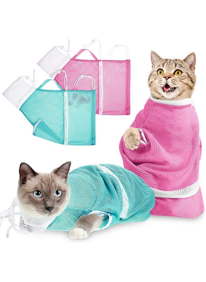 Shappy 2 PCS Cat Bathing Bag Shower Wash Net Anti Bite Anti Scratch Restraint Bag Breathable Multifunctional Cat Grooming Wash Net for Bathing Nail Trimming Examination Ears Clean Keep Pet Calm(Pink, Green) - Image 1