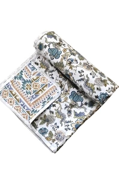 AASHIRWAD AASHIRWAD Reversible 100 Cotton Reversible Dohar Single Bed Size Jaipuri Printed Block Design Blanket Soft Lightweight AC Summer Comforter Quilt 60x90 Multicolor Design 3