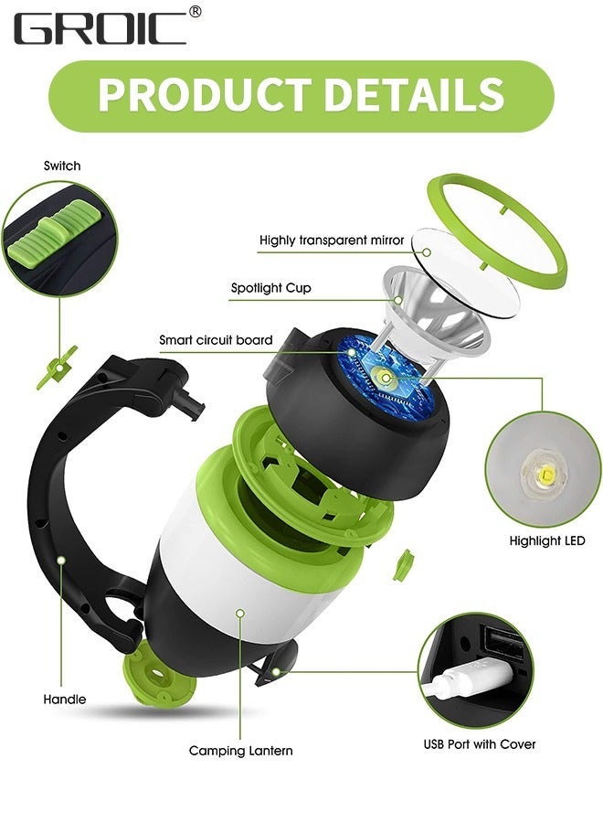 GROIC فانوس 3 في 1 مجموعة مصباح متعدد الوظائف ضوء تخييم ضوء مكتب، مصباح يدوي قابل للتمديد محمول USB - Image 2