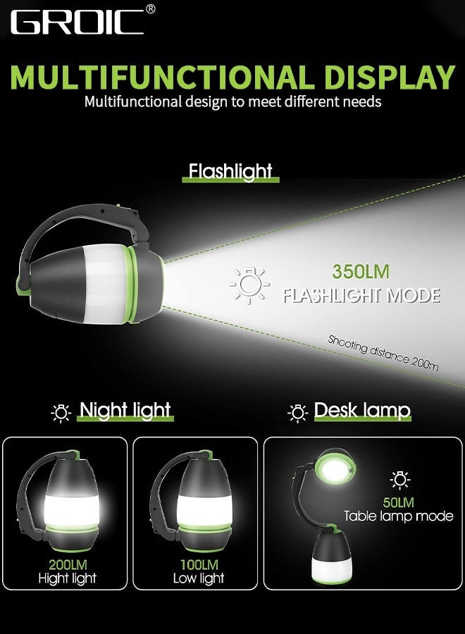 GROIC فانوس 3 في 1 مجموعة مصباح متعدد الوظائف ضوء تخييم ضوء مكتب، مصباح يدوي قابل للتمديد محمول USB - Image 4