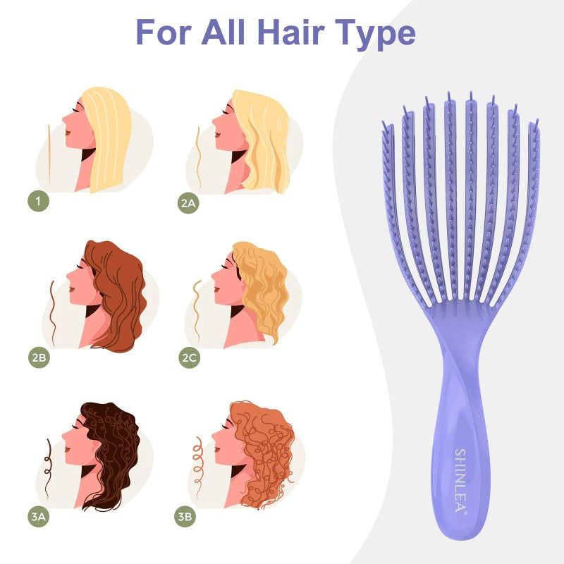 SHINLEA Detangler Brush for Curly Hair, Hairbrush for Wet Dry Thick Thin, Easily Comb Through Curl Hair and Reduces Breakage, Curly Brush for Women Men Kid (Purple) - Image 2