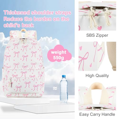LOIDOU Backpack for Teen Girls Bookbags School Backpack with Lunch Box and Pencil Case 3 in 1 School Bags Set (Pink Bow Tie 18) - Image 4