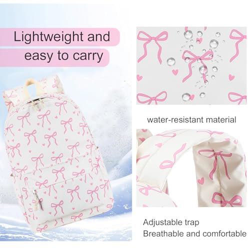 LOIDOU Backpack for Teen Girls Bookbags School Backpack with Lunch Box and Pencil Case 3 in 1 School Bags Set (Pink Bow Tie 18) - Image 2
