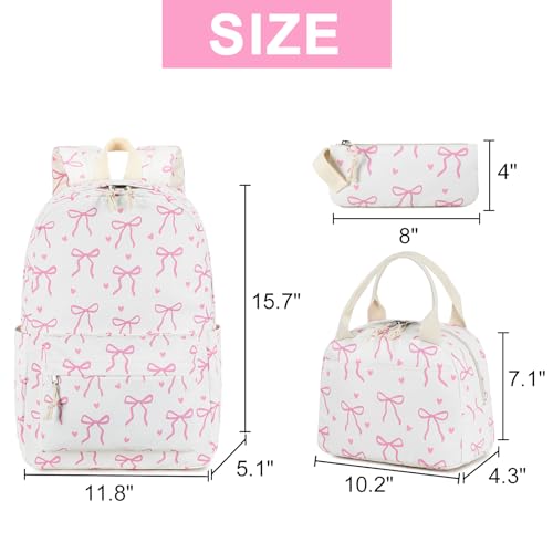 LOIDOU Backpack for Teen Girls Bookbags School Backpack with Lunch Box and Pencil Case 3 in 1 School Bags Set (Pink Bow Tie 18) - Image 3