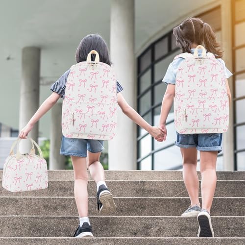 LOIDOU Backpack for Teen Girls Bookbags School Backpack with Lunch Box and Pencil Case 3 in 1 School Bags Set (Pink Bow Tie 18) - Image 5