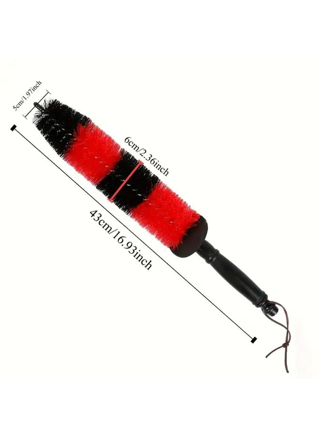 Red Car Wheel Cleaning Brush Multifunction Long Soft Handle Ideal for Rim and Hub Wash - Image 3