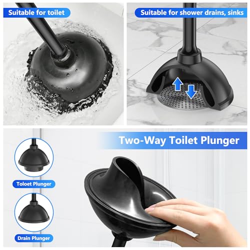 LOVLOY Toilet Plunger with Holder, Plunger with Unique Holder for 5.7-inch Toilet Drain, Plungers for Bathroom with Holder, Toilet Plunger Heavy Duty (1, Black) - Image 3