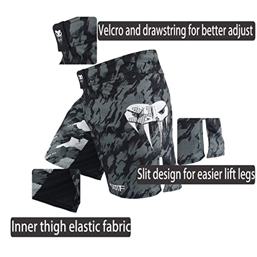 SOTF MMA Boxing Fight Shorts Mens Stretch Sports Training Shorts, Gray With Pocket, L for waist 36-37inch - Image 3