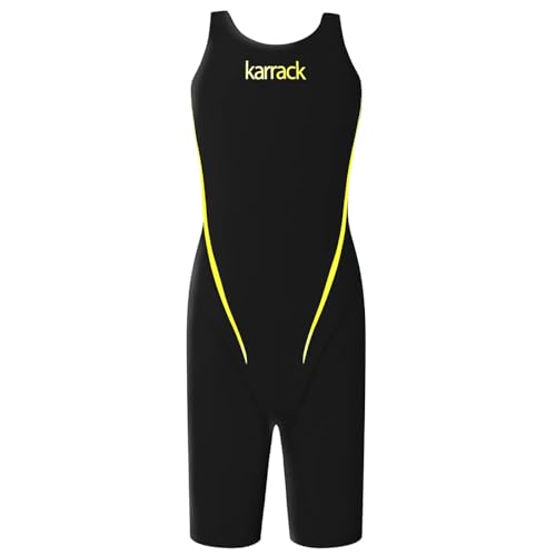 karrack Girls Swimming Suit Sports Conjoined Girls Training Competition Children Swimming Suit Black/Yellow - Image 1