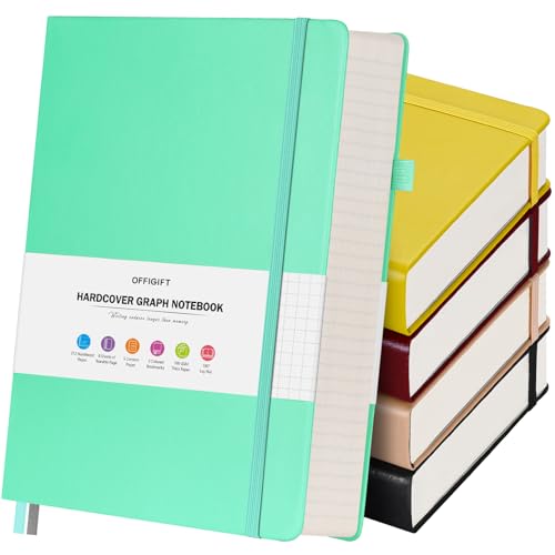 OFFIGIFT 5 Pack Graph Paper Notebook, 312 Numbered Pages Graph Notebook Bulk, 100gsm No Bleed Grid Paper Notebooks for Work, Hardcover Leather Journal, Squared Grid Notebook for Graphing Notes Math, Multicolor - Image 1