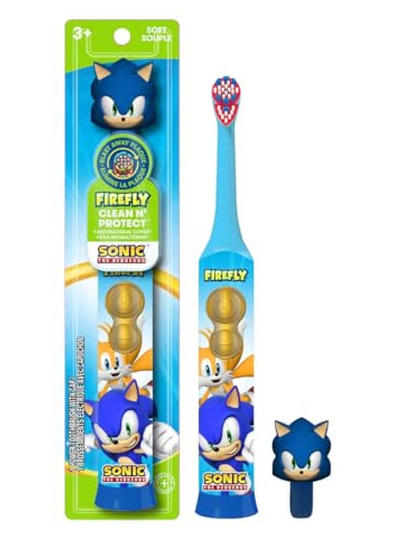 Firefly فرشاة أسنان FIREFLY Clean N Protect سونيك القنفذ مع غطاء صحي ثلاثي الأبعاد شعيرات ناعمة متميزة مقبض مضاد للانزلاق بطارية متضمنة للأعمار من 3 سنوات مجموعة مكونة من 3 قطع عبوة من 1 - Image 1