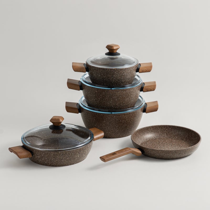 Alberto aluminium 9pcs cookware set, brownstone - Image 1