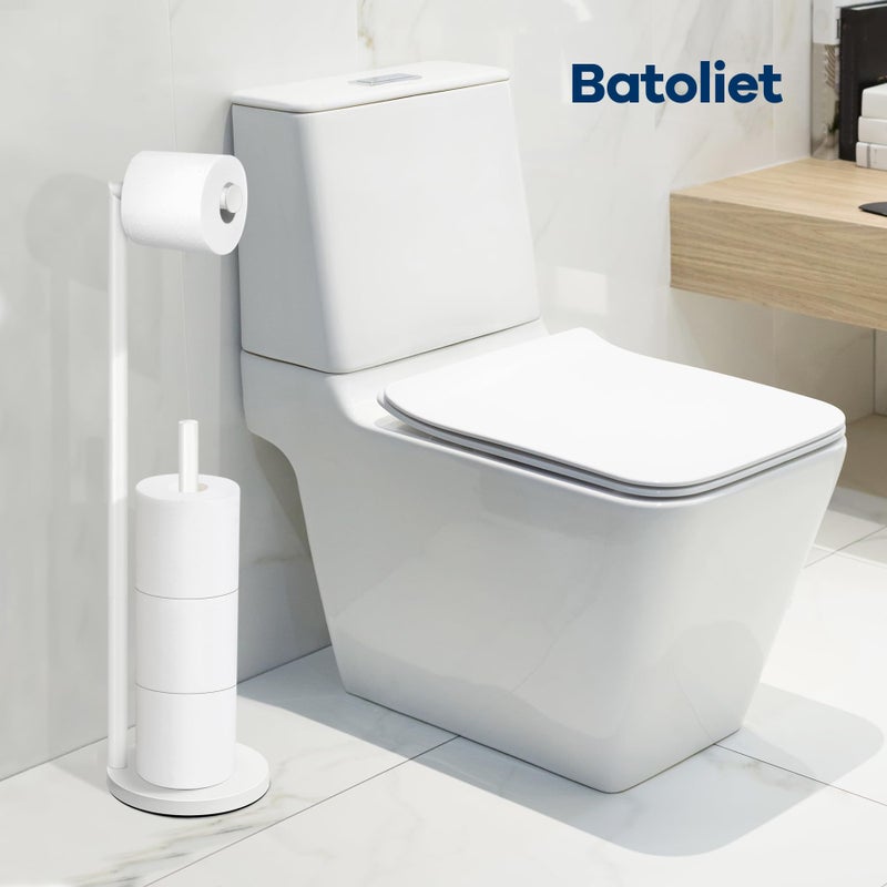 Batoliet Toilet Paper Holder Stand,Toilet Paper Holder Free Standing,White Toilet Paper Roll Holder for 4 Rolls,Bathroom Toilet Paper with Storage - Image 4