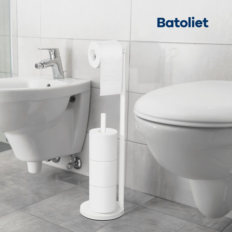Batoliet Toilet Paper Holder Stand,Toilet Paper Holder Free Standing,White Toilet Paper Roll Holder for 4 Rolls,Bathroom Toilet Paper with Storage - Image 5