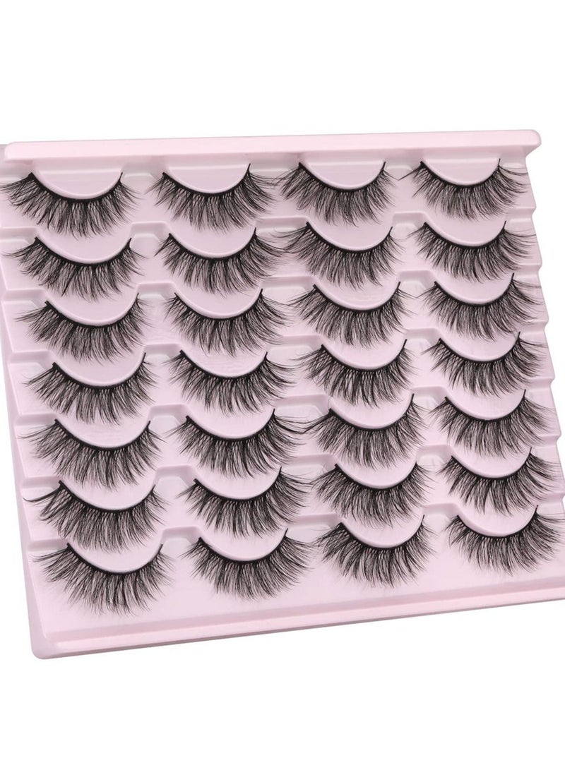 Noorly False Eyelashes, 14mm Faux 3D Mink Lashes Natural Look Fluffy Cat Eye Wispy Lashes, 14 Pairs - Image 3