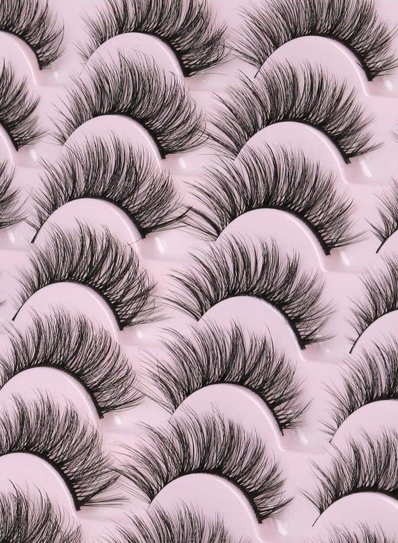 Noorly False Eyelashes, 14mm Faux 3D Mink Lashes Natural Look Fluffy Cat Eye Wispy Lashes, 14 Pairs - Image 4