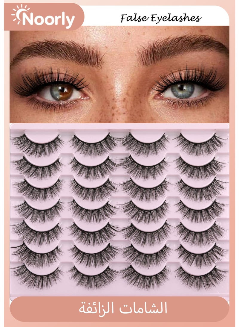 Noorly False Eyelashes, 14mm Faux 3D Mink Lashes Natural Look Fluffy Cat Eye Wispy Lashes, 14 Pairs - Image 1