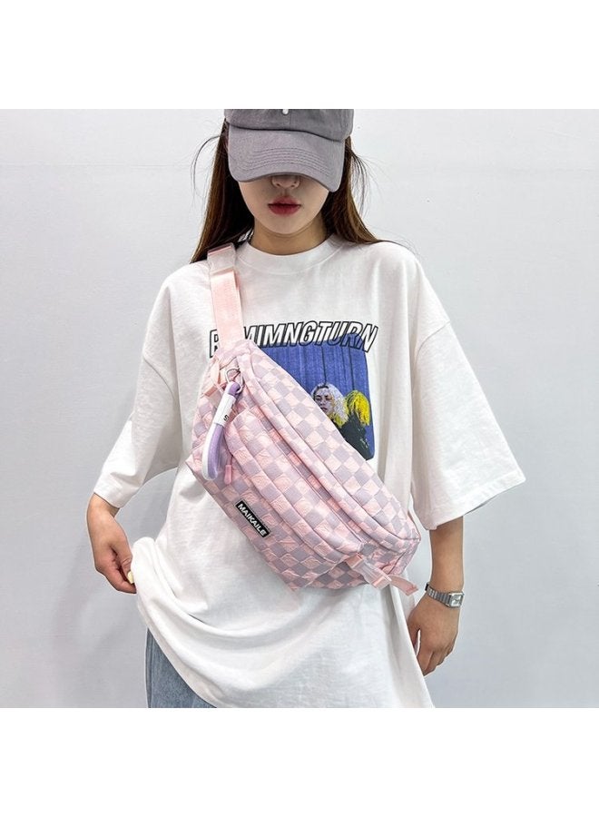 Waist Bag Women's Korean-style Instagram-style Harajuku Plaid Shoulder Bag Casual All-match Sports Stylish Girl Chest Bag Mobile Phone Bag-Color:Fluorescent Green-Dimensions:No Pendant - Image 4