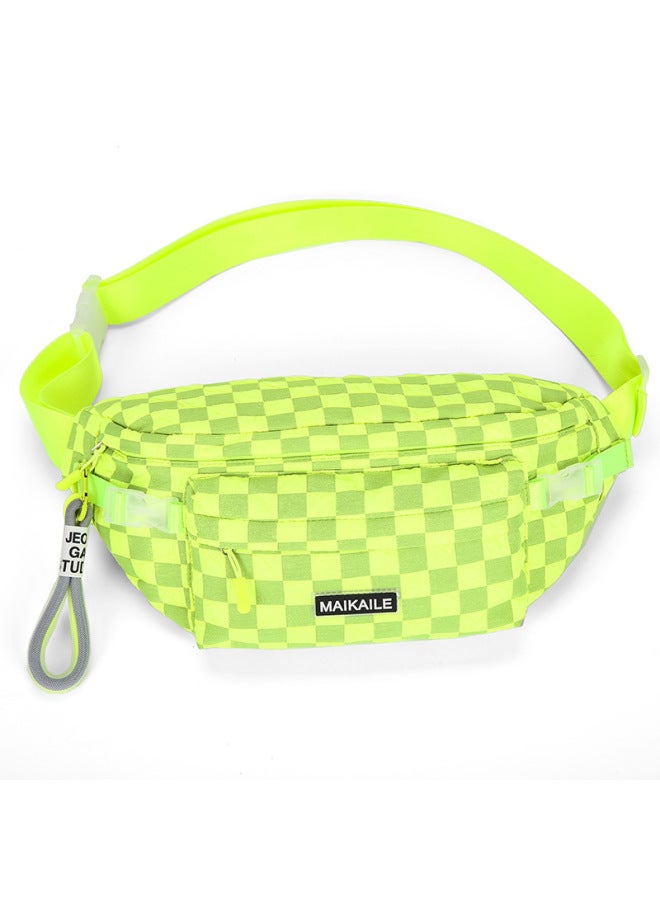 Waist Bag Women's Korean-style Instagram-style Harajuku Plaid Shoulder Bag Casual All-match Sports Stylish Girl Chest Bag Mobile Phone Bag-Color:Fluorescent Green-Dimensions:No Pendant - Image 1